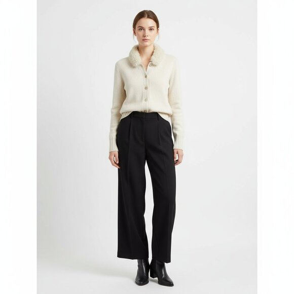 Cashmere Blend Ivory Fur Collar Knit Long Sleeve Vintage Knit Cardigan Sweater - Picture 8 of 8